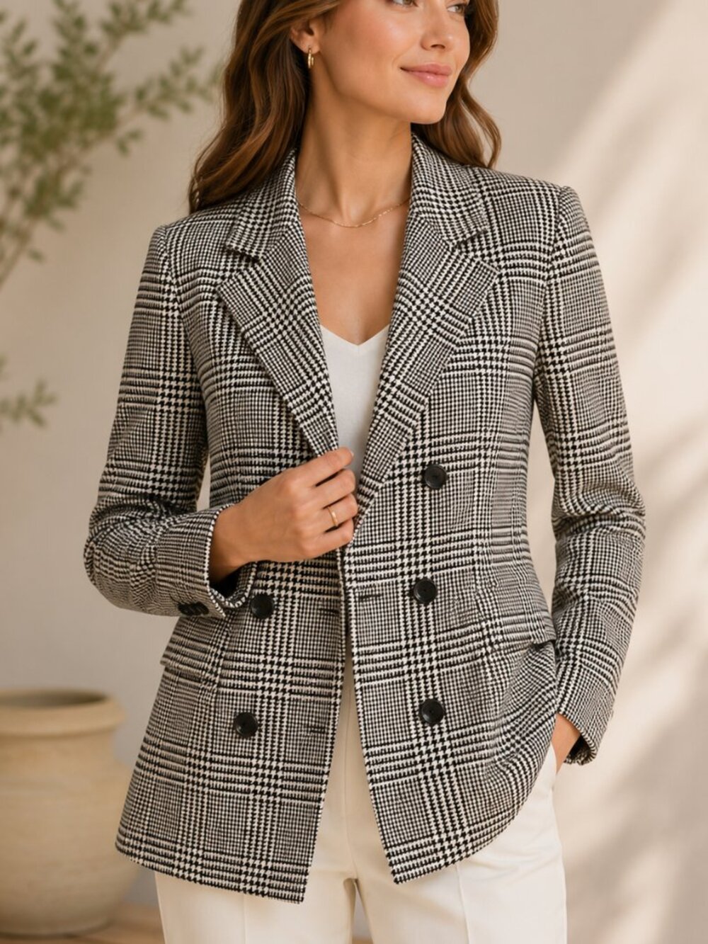 Talbots 100% Wool Houndstooth Double Breasted Blazer Size 6